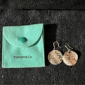 Tiffany & Co. Round Disc Notes Script Drop Dangle Love Earrings Silver